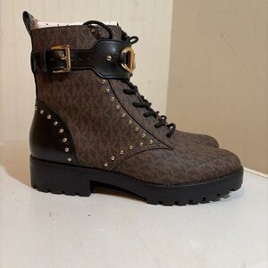 Michael Kors Kincaid studded Black and Brown Moto Boots